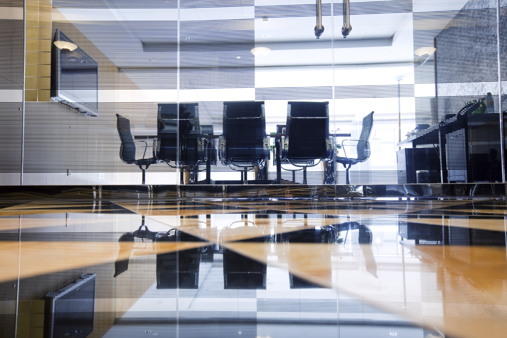 Conference room with reflective floor

